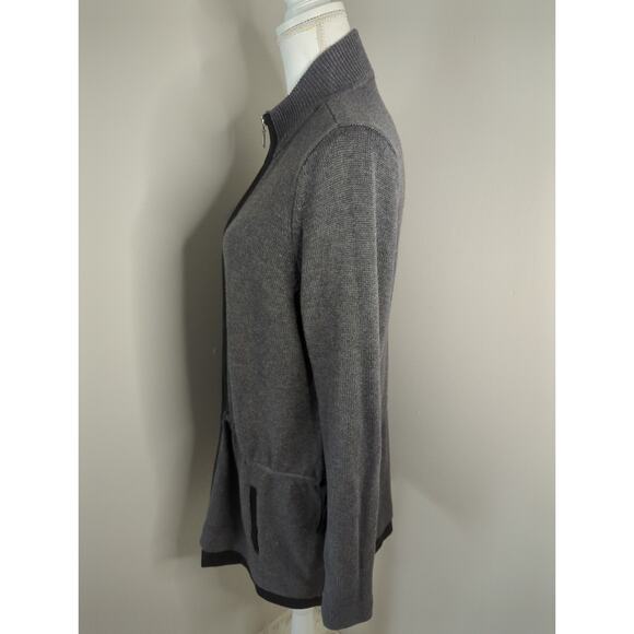 White House Black Market mixed media long gray sweater zip up cardigan  jacket - Picture 7 of 10
